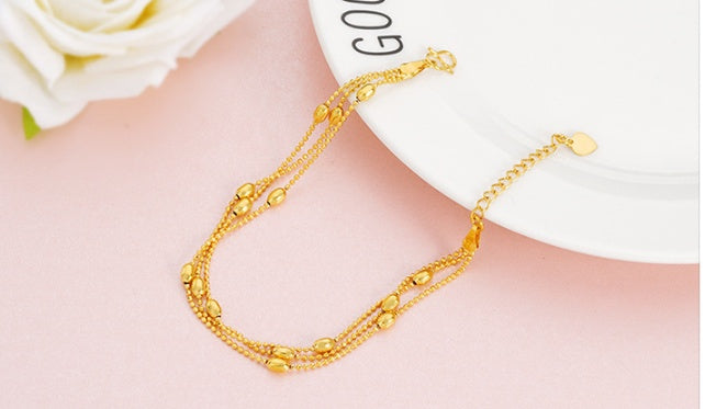 Brass Jewellery Accessories, Gold-Plated Three-Wire Turn & Transport Bracelet, Ladies Vietnam Sand Gold Jewelry New Product Multi-Wire Bracelet