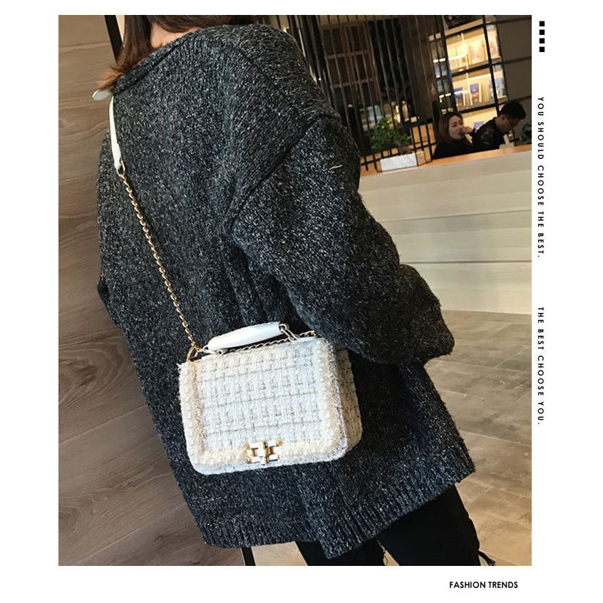 Fashion Woolen Personality Handbag Girl Plaid Messenger Bag