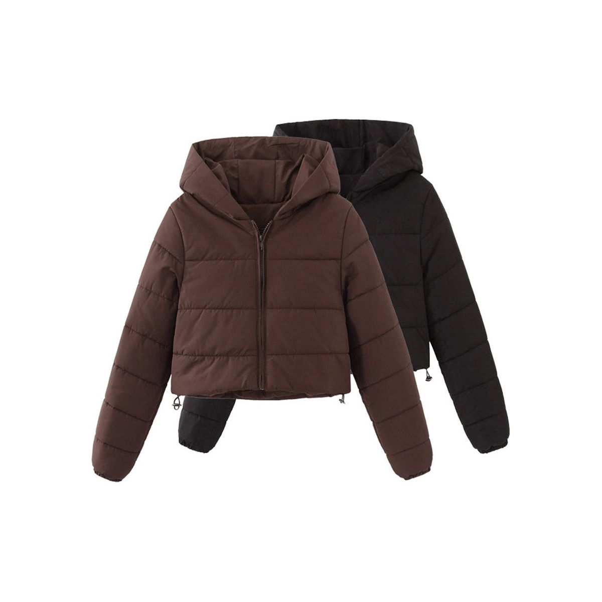 Fashion Zipper Hooded Short Coat Winter Mandela-color Jacket Outerwear Women's Clothing