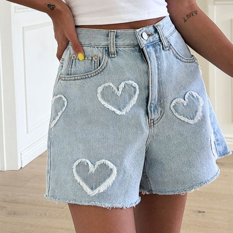 Cute Frayed Heart Shorts