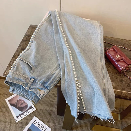 Straight Pearl Split Jeans