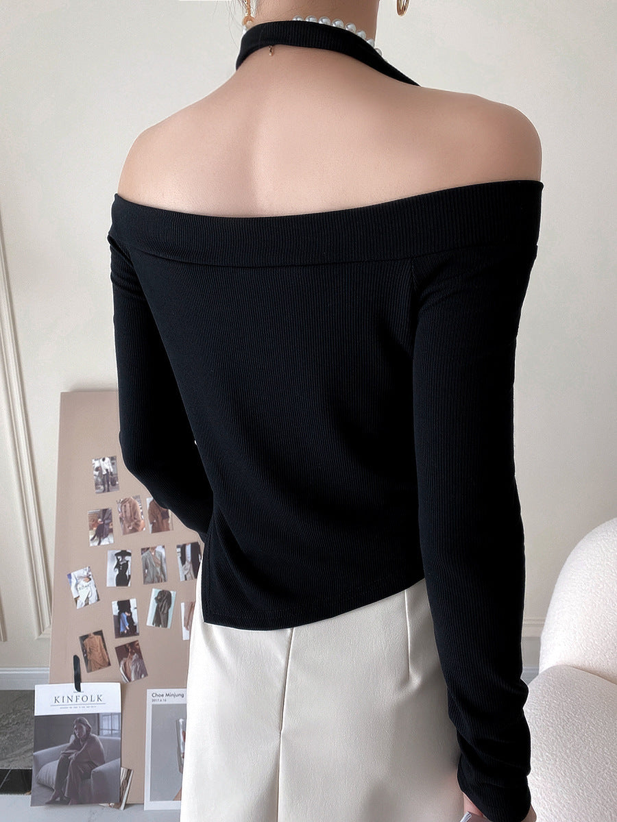 Halted Shoulder Long-sleeved Blouse