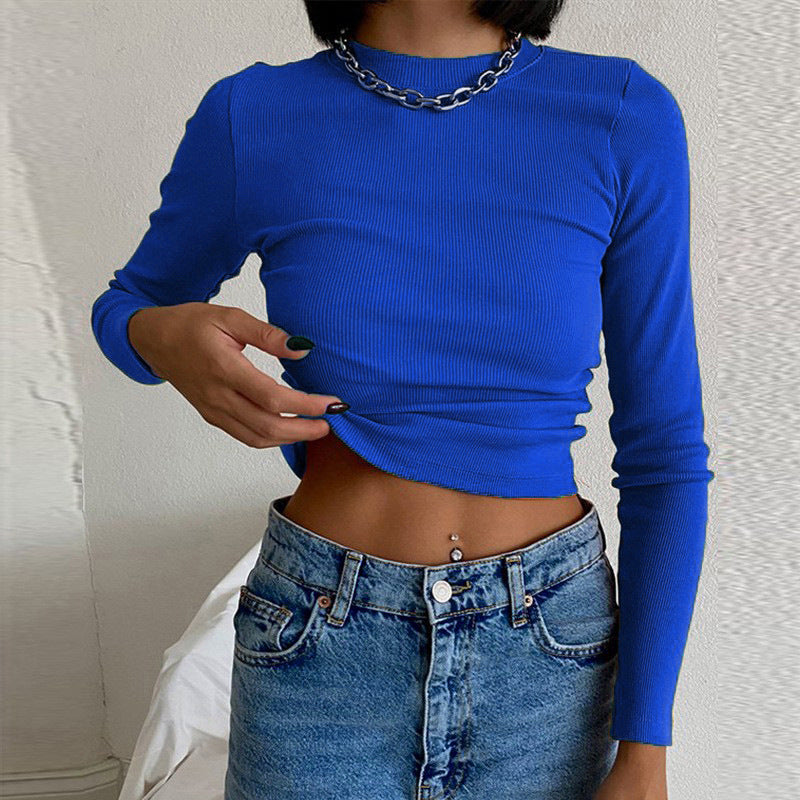 Navel-exposed Long-sleeved Blouse