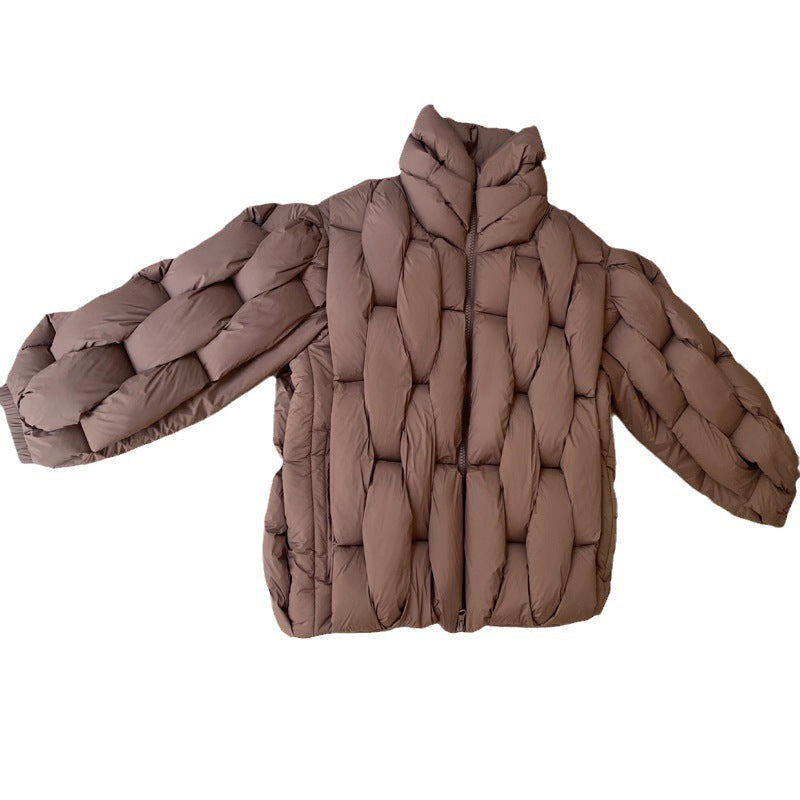 Plus Size Woven Twisted Down Cotton-padded Jacket