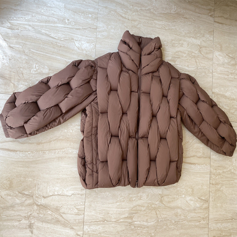 Plus Size Woven Twisted Down Cotton-padded Jacket