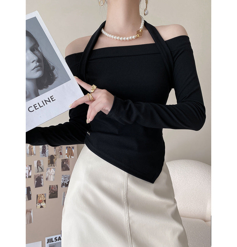 Halted Shoulder Long-sleeved Blouse