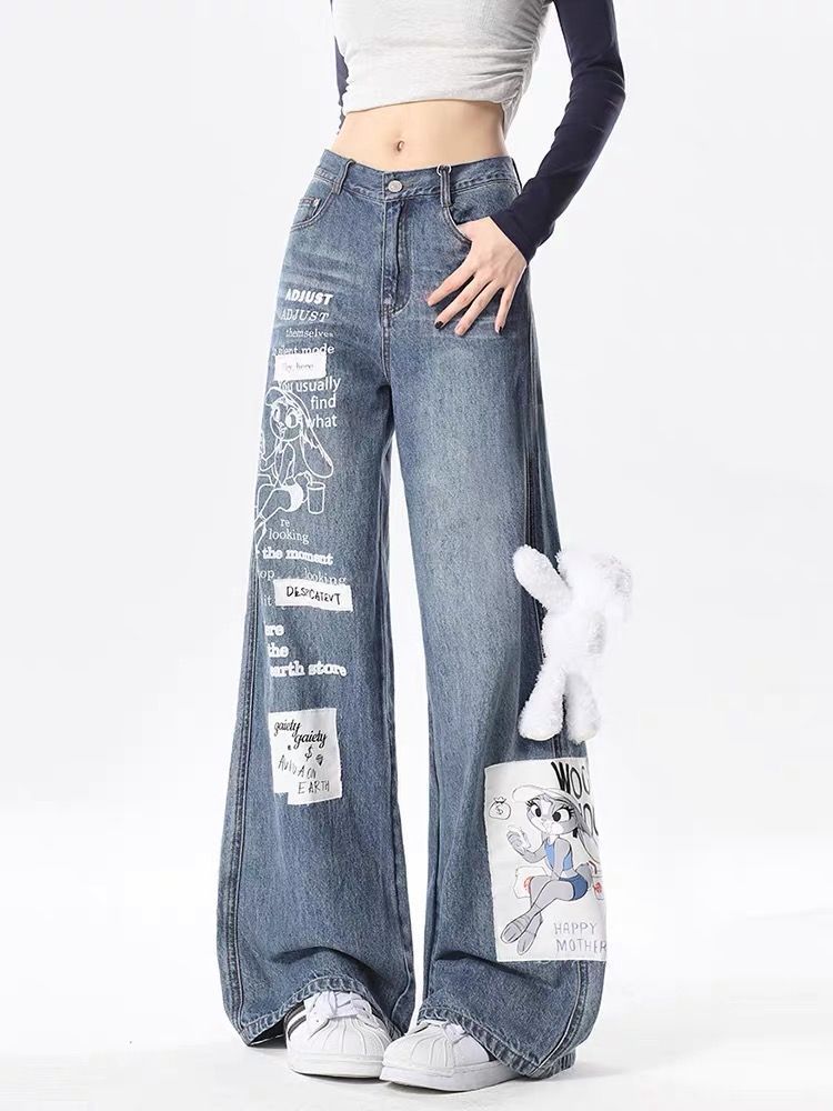 Cartoon Rabbit Print Jeans