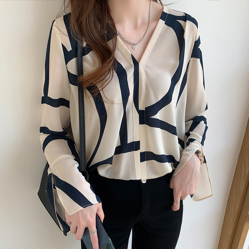 Niche Printing Long Sleeves Blouse