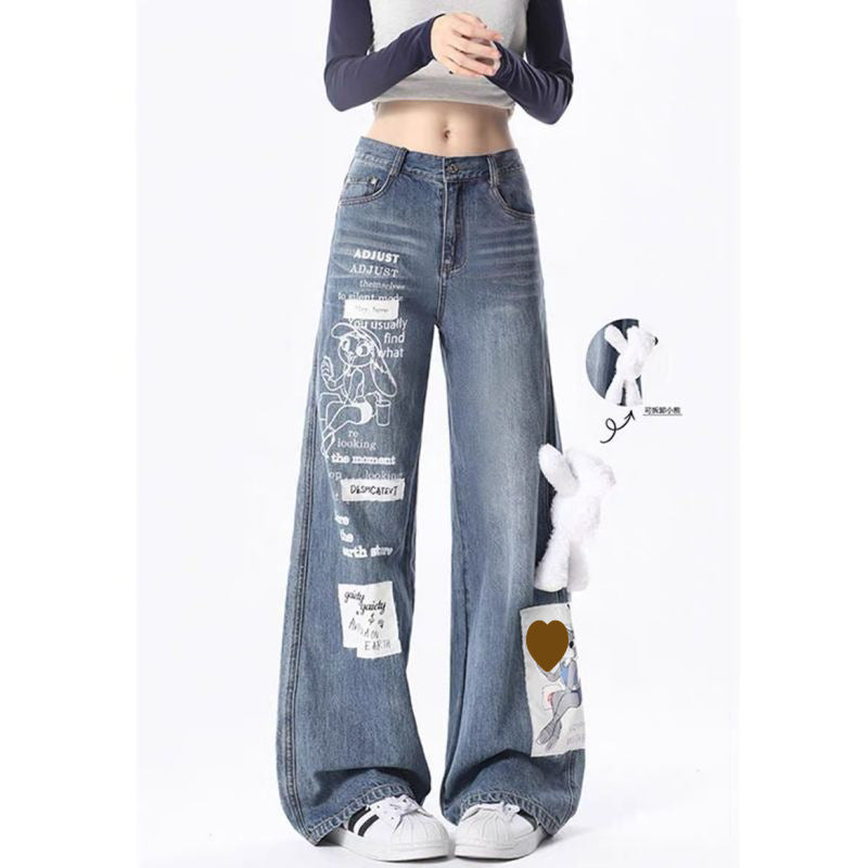 Cartoon Rabbit Print Jeans