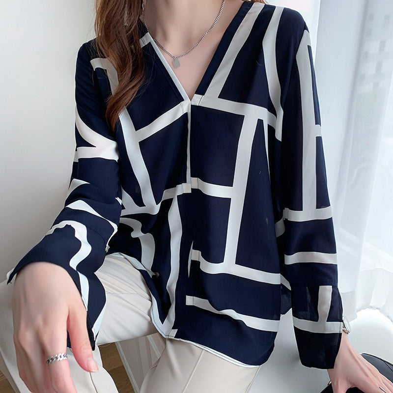 Niche Printing Long Sleeves Blouse