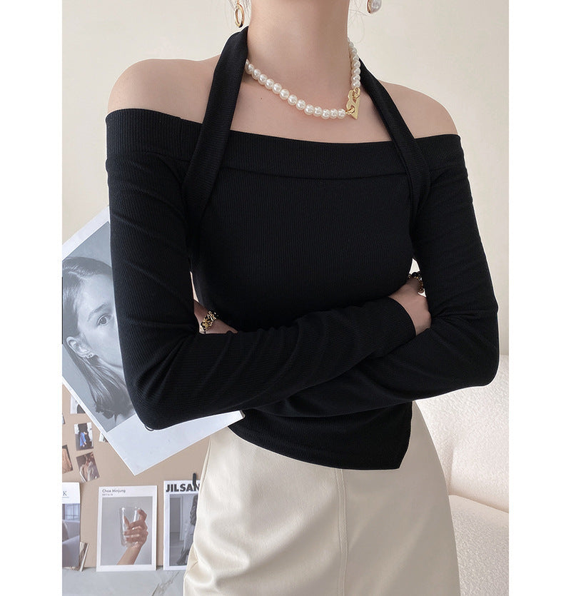 Halted Shoulder Long-sleeved Blouse