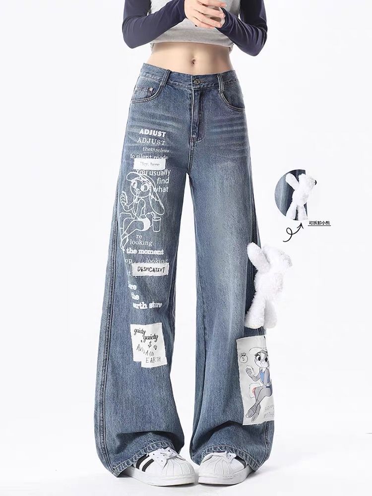 Cartoon Rabbit Print Jeans