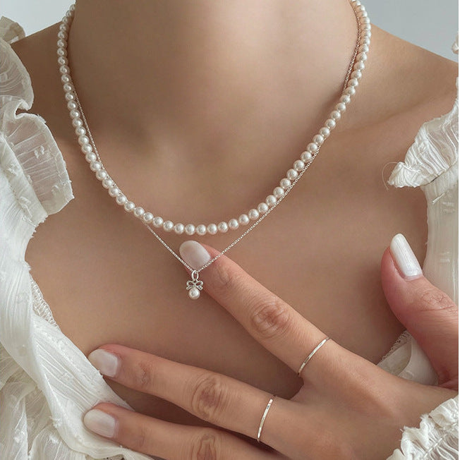 925 Sterling Silver Bow Pearl Necklace