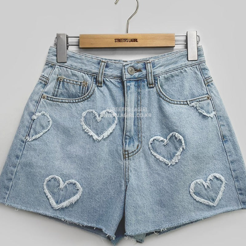 Cute Frayed Heart Shorts