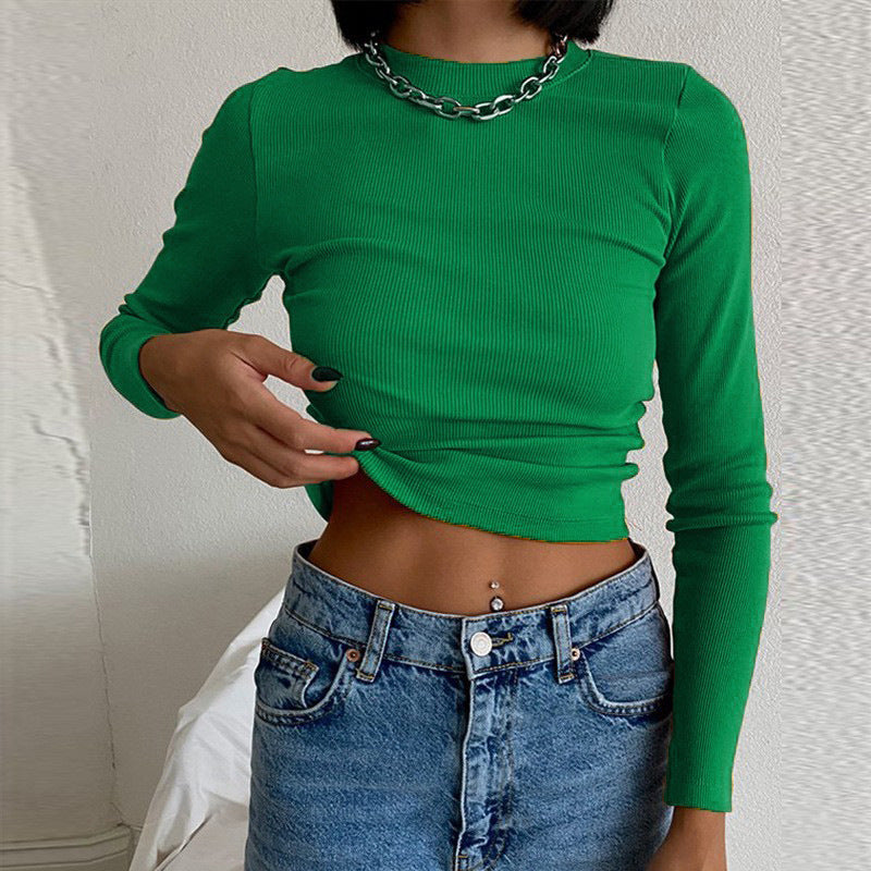 Navel-exposed Long-sleeved Blouse